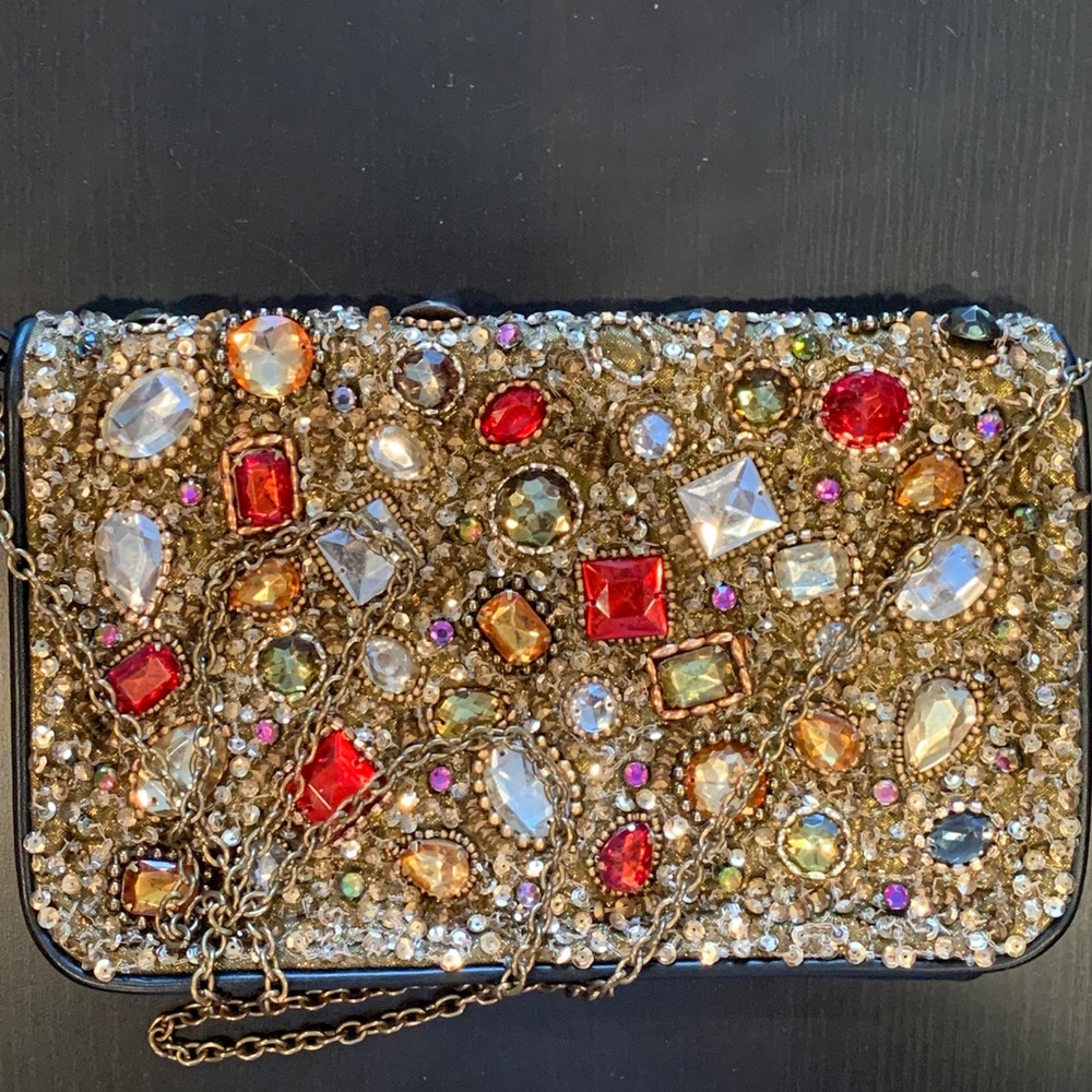 Miss Selfridge Black Beaded Handbag w Chain Strap